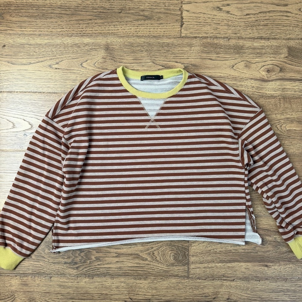 ZESICA Womens Striped Long Sleeve Oversized Sweatshirt Size L EEUC